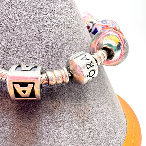 Pandora Sterling Silver 925 Charm Bracelet Mix of Sterling Slide Charms 7" L - Picture 7 of 12